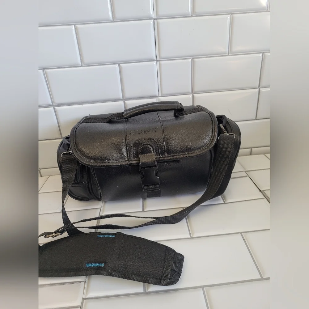 SONY Vintage Large Black Faux Leather Video Camera Camcorder Carrying Case